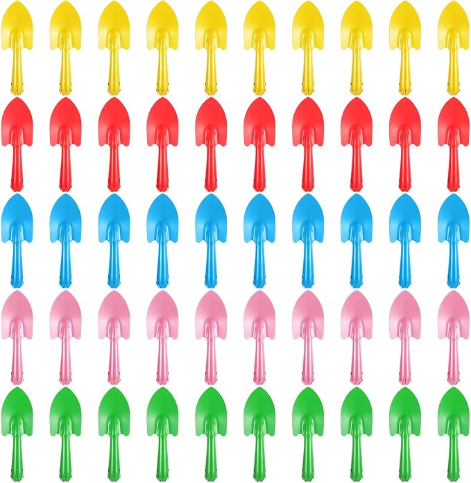 50 Pcs Mini Colorful Metal Hand Shovel 7.87 x 2.56 Inch Mini Trowel Set Garden Tools Small Garden Shovels for Digging Gardening Soil Planting Transplanting Women Men, 5 Colors