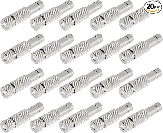 20pcs Brass Mister Nozzles, 6mm Misting Nozzles for Outdoor Cooling System, Landscaping, Air Humidification, Greenhouse Irrigation (with Filter, 0.006"/0.15mm Orifice)