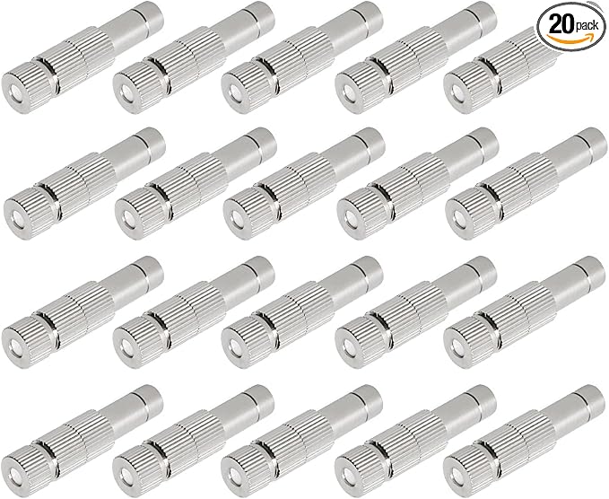 20pcs Brass Mister Nozzles, 6mm Misting Nozzles for Outdoor Cooling System, Landscaping, Air Humidification, Greenhouse Irrigation (with Filter, 0.016"/0.4mm Orifice)