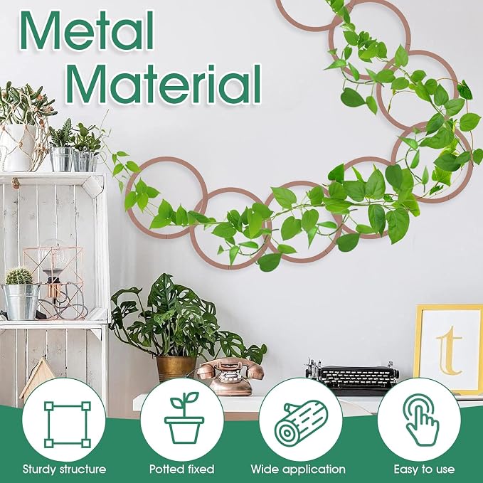 20pcs Round Chain Trellis for Climbing Plants Indoor, with 8pcs Self-Adhesive Hooks, HSSZXFR DIY Plant Climber Support for Vines and Garden Wall Trellis, for Monstera Pothos Ivy Flower