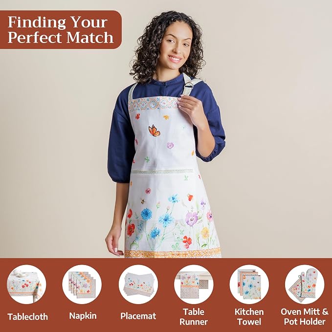 Maison d' Hermine Aprons for women with Pocket 100% Cotton (27.50"x31.50") | Adjustable Neck Strap & long ties Apron Men Chef Wedding Cooking Gardening Server Maid