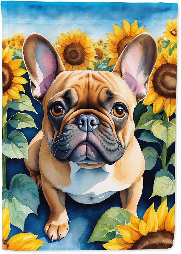 Caroline's Treasures DAC6081GF French Bulldog in Sunflowers Garden Flag Mailbox Flag Decorative Yard Flag Banner Outside Patio Artwork Yard Flower Beds, Garden Size, Multicolor