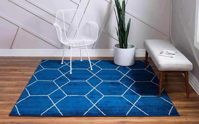 Unique Loom Trellis Frieze Collection Area Rug - Geometric (5' Square, Navy Blue/ Ivory)