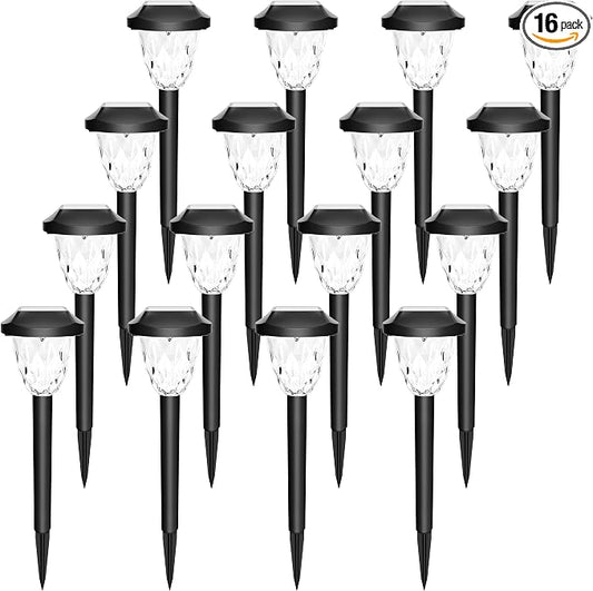 GIGALUMI 16 Pack Solar Outdoor Lights, Bright Solar Pathway Lights with Great Pattern, Waterproof Auto On/Off Light for Outside Garden Walkway Driveway Lawn Pathway