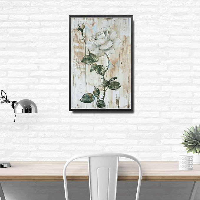 Metal Sign Tin Sign Vintage Wall Art Shabby Chic Rose Tin Sign for Antique Style Decor Rustic Wall Art and White Rose Admirers Tin Sign Garden Gift for Restaurant 12×16 Inches with Metal Frame