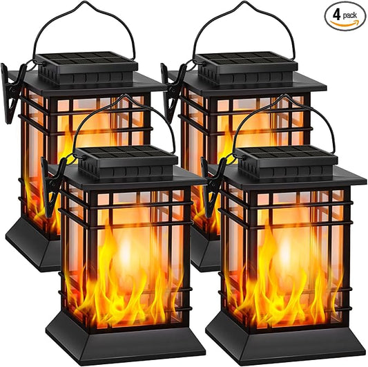 Brightever 4-Pack Solar Lanterns Outdoor Waterproof, 2026 Upgraded Flickering Flame Solar Lantern Outdoor Lights, Solar Powered Hanging Lantern Lights for Outside Patio Garden Yard Table Decor