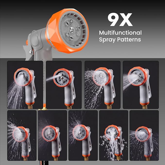 OLIXIS Automatic Retractable Garden Hose Reel, Heavy Duty Wall Mounted Water Reel with 1/2 in x 100 ft Hose, 9 Pattern Nozzle, Slow Rewind Any Length Lock, 180° Swivel for Garage Outside