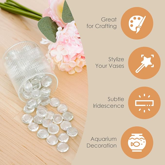 Houseables Glass Marbles, Glass Beads for Vases, Marbles for Vases, 25LB, 2500, Clear Beads, Clear Gems, Fillers for Centerpieces, Decorative Rocks, Flat, Stones, Pebbles, Crafts, Plants, Fish Bowl