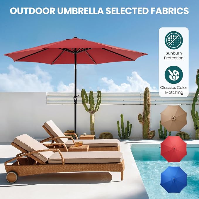 OLIXIS 9FT Patio Umbrella Outdoor, Patio Table Umbrella 9 Feet Sun Shade for Pool, Beach, Outside Umbrellas with Tilt and Crank Button & Sturdy Ribs Waterproof for Deck, Terrace and Restaurant
