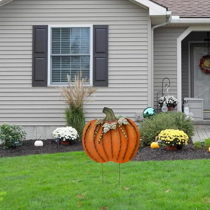 K KILIPES 26" H Metal Rustic Pumpkin Yard Stake - Outdoor Fall Decor Garden Stake Autumn Yard Sign for Porch Garden Home Patio Harvest Thanksgiving Halloween Decorations