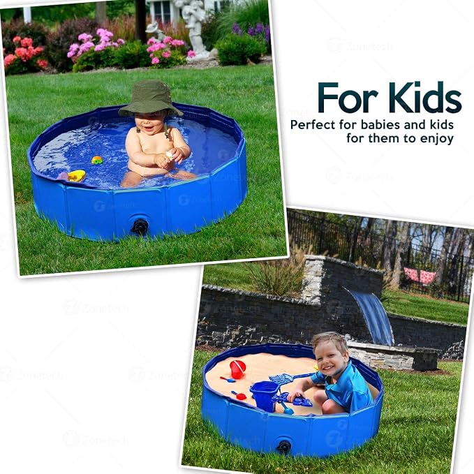 Zone Tech Fold-able Pet Dog Swimming Pool - Premium Quality Easy to Store Collapsible Compact Playing Bath for Kids, Leak-Proof Bathing Tub for Indoor & Outdoor Backyard
