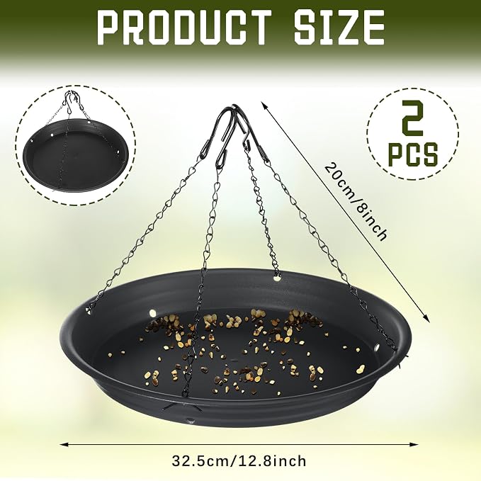Briwooody 2 Sets 12.8'' Bird Seed Catcher Tray Platform Bird Feeder Large Hanging Tray Fits Most Feeders Catches Most Falling Seed and Husk Outdoor Yard Garden Backyard for Attracting Birds, Black