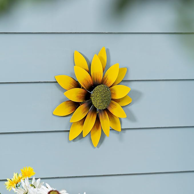 Evergreen Garden 13" Dia Yellow Sunflower Wall Spinner, Wall Wind Spinning for Garden Décor and Accessories for Home Decoration (Sunflower on Wall)