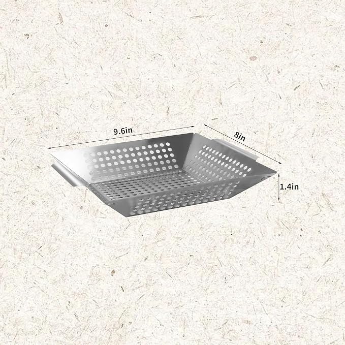 Stainless Steel Vegetable Grill Basket with Handles, 1 Pack | Heavy-Duty Grill Basket with Handles for Vegetables & Seafood