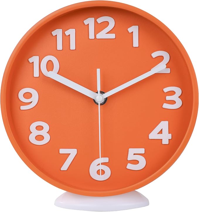 JENLYSTIME 8 Inch Vibrant Orange Modern Wall Clock – Silent Non-Ticking, Bold 3D Numbers, Precise Quartz Movement | Decorative Desk & Wall Clock with Stand for Home, Kitchen, Bedroom, or Office