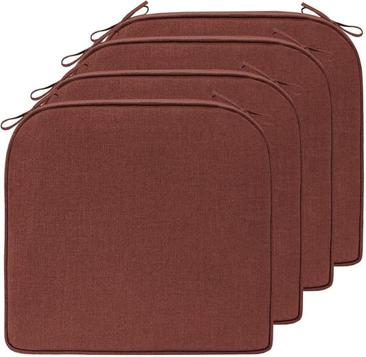 17 x 16 Inch Sunbrella Outdoor Chair Cushions with Tie Straps, Set of 4 Thick Water Repellent Round Patio Chair Pads for Garden Lawn Patio Furniture, Canvas Henna