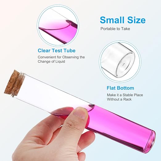 PATIKIL 90ml Test Tubes, 12pcs 6.69x1.18 Glass Clear Flat Bottom Test Tube Containers with Cork Stopper for Bead Party Candy Bath Salt Storage Scientific Experiment Plant Propagation