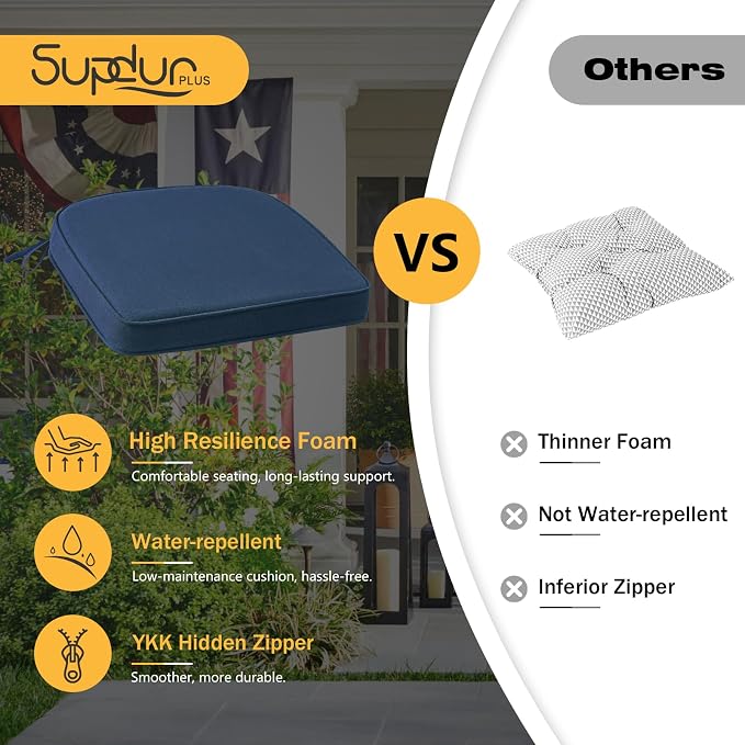 Outdoor Sunbrella Round Corner Seat Cushion, 17"x16"x2", Set of 4, Non Slip Seat Cushion Pads with Removable Cover for Patio Furniture, Garden Yard Lawn, Specrtum Indigo