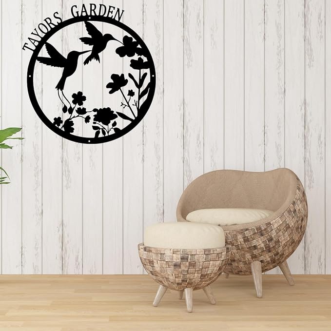 CFC0121315 Hummingbird Garden Sign, Sign to Personalize, Large for Vegetable Garden She Shed, Customized Name Wall Art for Outdoor Decor, Plaque for Mom Grandma，Exclusive garden logo
