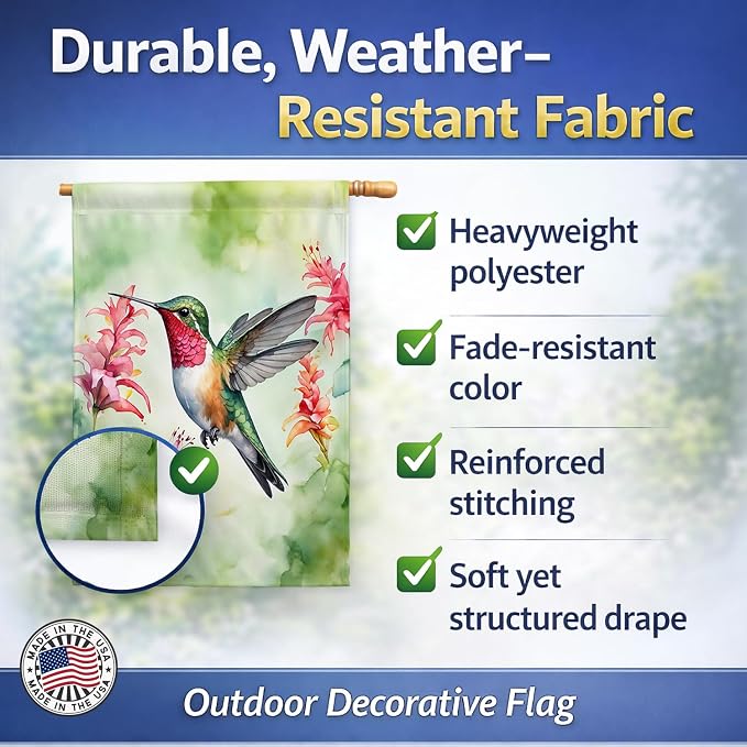 Caroline's Treasures Broadtailed Hummingbird House Flag Large Porch Sleeve Pole Decorative Outside Yard Banner Artwork Wall Hanging, Polyester, House Size, Multicolor