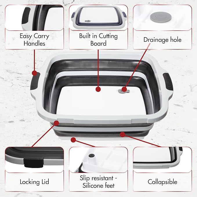 KITCHEN PERFECTION Collapsible XL Smoker & BBQ Prep Tub with Locking Lid | Includes Cutting Board, Meat Marinade & Brine Container For Turkey, Brisket & Ribs - Best Grill Accessories Gifts For Men