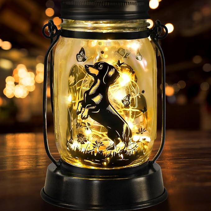 kyoryuger Dachshund Gifts for Women/Men Dachshund Solar Lanterns Mom Birthday Wiener Dog Lovers Lantern Pet Loss Sausage Dog Memorial Lights Solar Garden Decor Yard, Patio,Backyard,Porch Torches Light