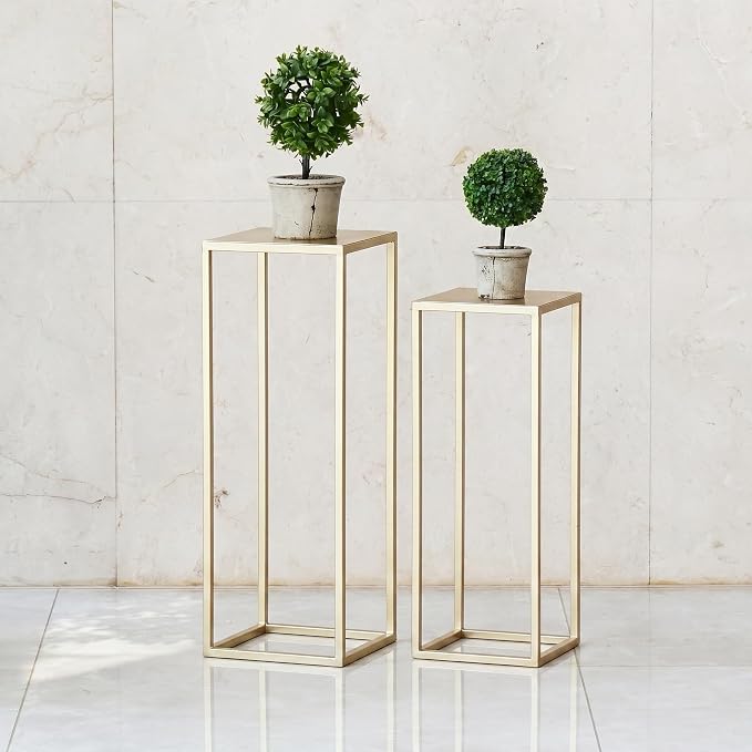 Pack of 2 Pre-Assembled Gold Plant Stand Indoor, Upgraded 0.6" Stable Steel Frame Metal Pedestal, Flower Stands Drink Table for Wedding Centerpieces, Living Room, Party, Patio Garden (Gold)