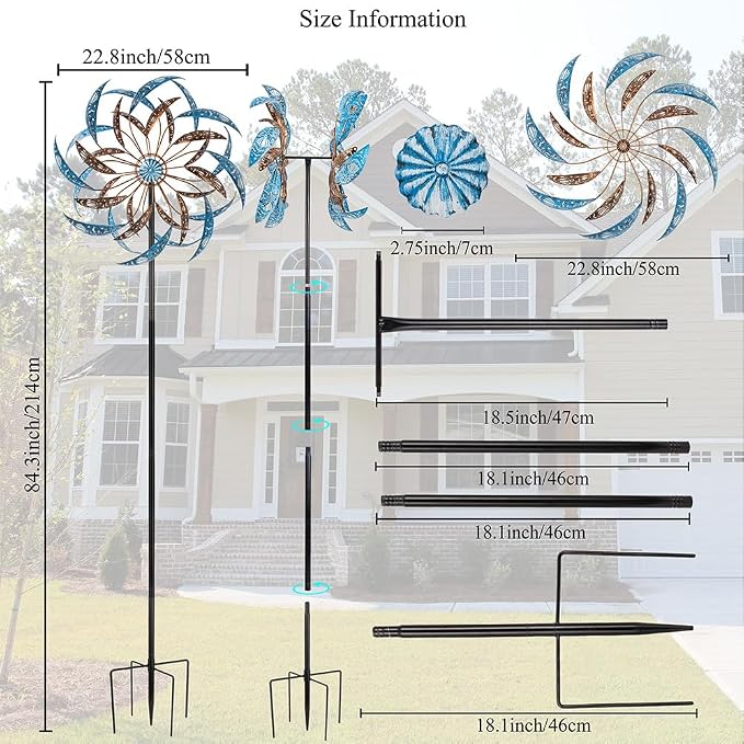 Stargarden Large Wind Spinners Outdoor, 23 Inch Kinetic Wind Spinner | Hollow-Out Metal Wind Sculptures & Spinners, Double-Side Windmill for Patio, Lawn, Garden Decor