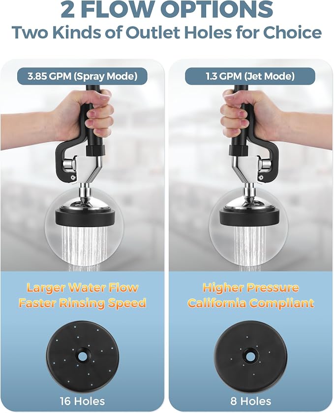 Commercial Sink Sprayer Head: 7/8"-20UNEF Black Pre Rinse Sprayer - 3.85 GPM High Pressure Pull Down Spray Head - Handheld Dish Sprayer Nozzle for Commercial Kitchen Faucet (Chrome Finished)