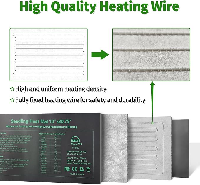 GOLOPET Seedling Heat Mat 6 Pack Dual Certified by MET and UL Plant Heating Mat Pad with Power Failure Protection Thermostatic Waterproof Suitable for Seedlings