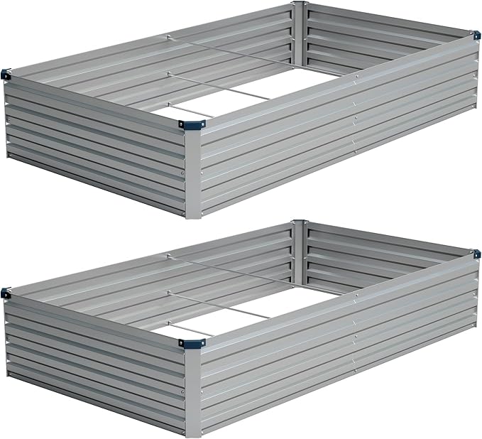 Vengarus 8x4x1FT (2 Pack) Galvanized Raised Garden Bed Kit, Outdoor Metal Planter Box for Vegetables, Rectangular Steel Container, Easy Assembly (Silver)