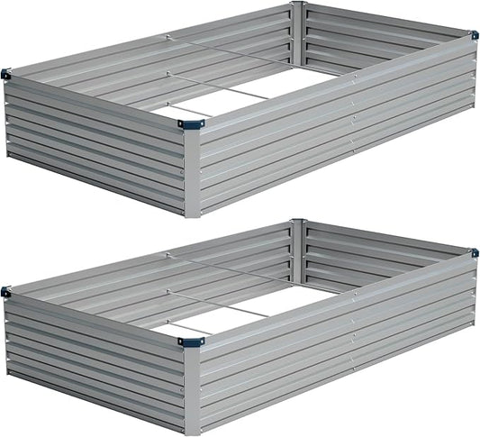Vengarus 8x4x1FT (2 Pack) Galvanized Raised Garden Bed Kit, Outdoor Metal Planter Box for Vegetables, Rectangular Steel Container, Easy Assembly (Silver)