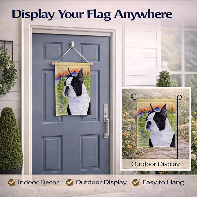 Caroline's Treasures SS8187GF Boston Terrier Garden Flag Mailbox Flag Decorative Yard Flag Banner Outside Patio Artwork Yard Flower Beds, Garden Size, Multicolor