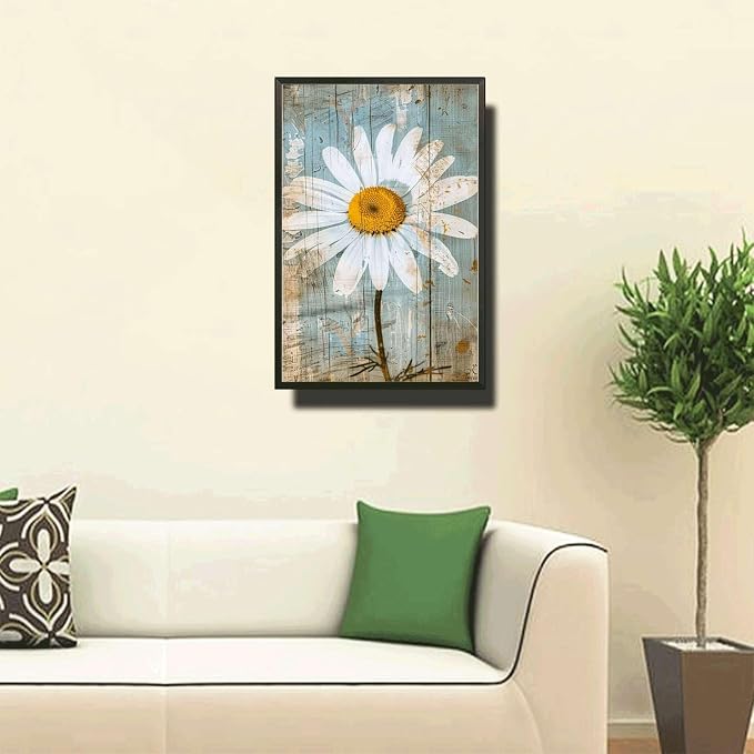 Metal Sign Tin Sign Vintage Wall Art Shabby Chic Daisy Tin Sign for Rustic Simplicity Antique Beauty and Distressed Wood Surfaces Kitty Decor for Pub 6×8 Inches with Metal Frame