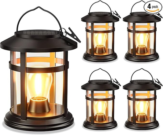 Solar Lantern Outdoor Waterproof, 4 Pack Bright Hanging Solar Lights for Outside Decorative, Upgraded Solar Powered Lanterns LED Lighting for Garden Patio Porch Decor Gifts (Warm Light)