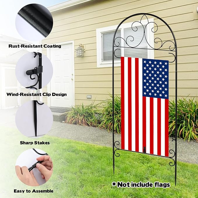 2 Pack Metal Garden Flag Holder Stand Scroll American Stand Yard Flag Pole Stake Fits Max 14 x 25 Inch for Outside House Garden Yard Lawn Patio Balcony Decor, No Flags Included
