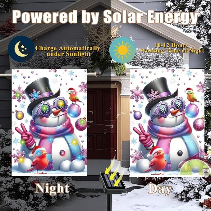 Welcome Lighted garden flag Snowman house garden flags 12X18 double sided, solar sall yard flag, lawn home decoration.