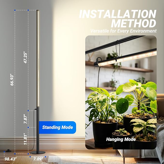 Barrina T10 Pro Standing Grow Light with Timer, 42W, 169 LEDs, Full Spectrum Vertical Grow Light for Indoor, Wide Coverage, 4FT to 5.6FT Height with Foot Switch, Ideal for Flowering and Tall Plants