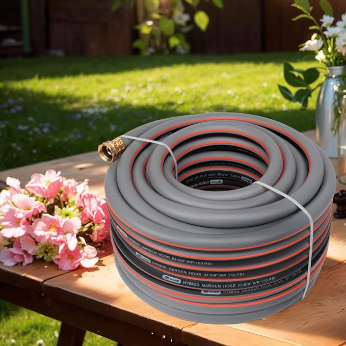 Garden Hose 75 ft 5/8,Rubber Water Hose Heavy Duty, Hybrid Durable Flexible Hose,No Kink Hose for Outdoor Yard Lawn with Sprayer Nozzle and 3/4''Brass Solid Fittings