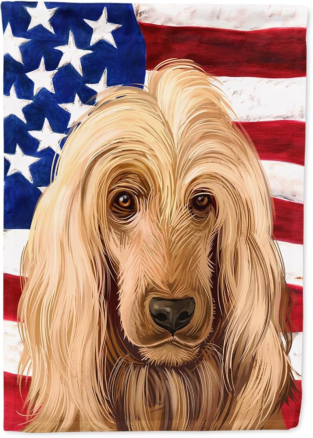 Caroline's Treasures CK6511CHF English Cocker Spaniel American Flag House Flag Large Porch Sleeve Pole Decorative Outside Yard Banner Artwork Wall Hanging, Polyester, House Size, Multicolor