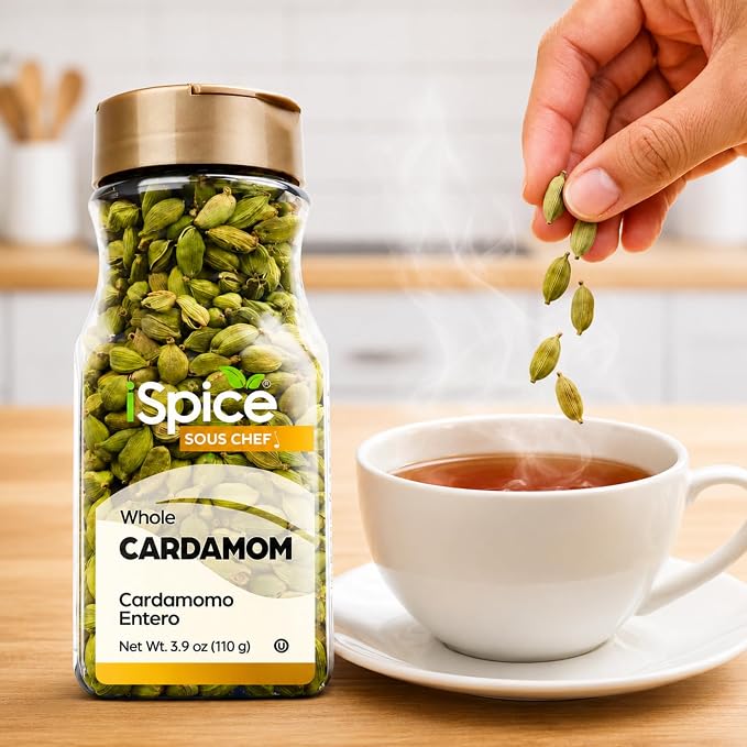 iSpice Cardamom Seeds Whole (3.9 Oz) 110g | Cardamom Pods Whole Pure And Fresh | Kosher | Aromatic Essential Kitchen Herbs