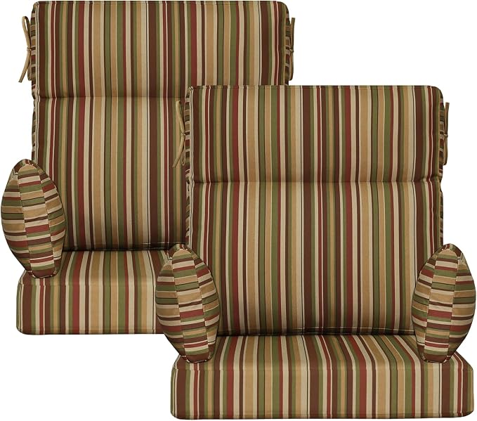 Outdoor High Back Chair Cushion, 2 Pack 48 x 24 inches Patio Chair Cushions Water Repellent Rocking Cushions Indoor Furniture Seat Pad with 2 Pillows, Colorful Stripe