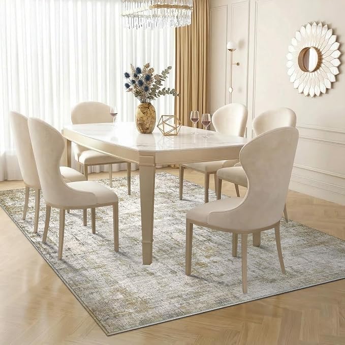 5x7 Area Rugs Washable Living Room Rug Non Slip Soft Carpets | Modern Abstract Indoor Floor Stain Resistant Carpet for Bedroom Dining Room Farmhouse Nursery Home Office Tan