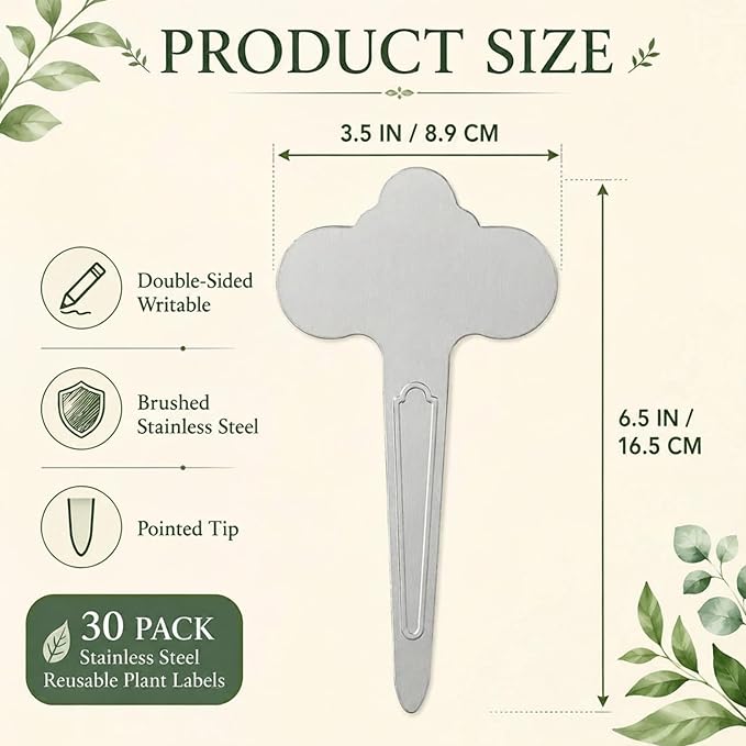 30 Pack Metal Plant Labels 6-1/2" x 3-1/2" Stainless Steel Outdoor Reusable Nursery Plant Name Tags Waterproof Garden Seed Labels Makers for Flowers Vegetable Pots Seedlings Herbs