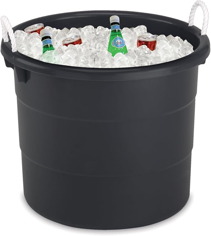HOMZ 2-Pack Utility Tub, Large Plastic Storage Bucket with Rope Handles, 17 Gallon, Black - Portable Indoor and Outdoor Buckets for Kitchen, Laundry, Garden, Bathroom, and Garage Organization