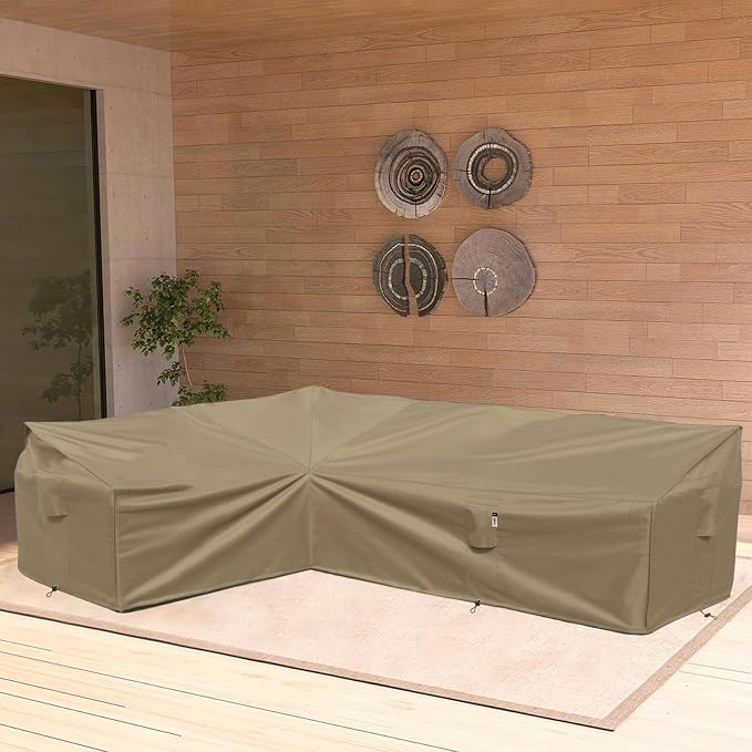 Heavy Duty Outdoor Sectional Sofa Cover, Waterproof 600D Patio Sectional Couch Covers, Lawn Patio Furniture Cover (Desert Khaki, 100"x130"(L-Shaped-Left Facing))