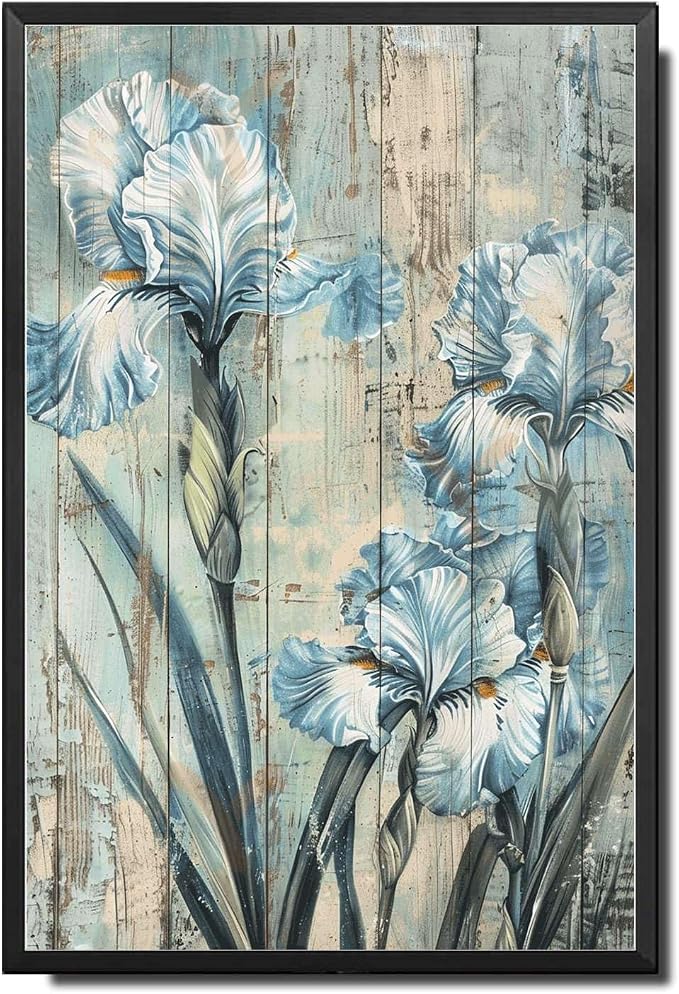 Metal Sign Tin Sign Vintage Rustic Celebration Irises Tin Sign for Easy Installation Weather Resistant Design and Vintage AES Boho Decorations for Home for Pub 8×12 Inches with Metal Frame