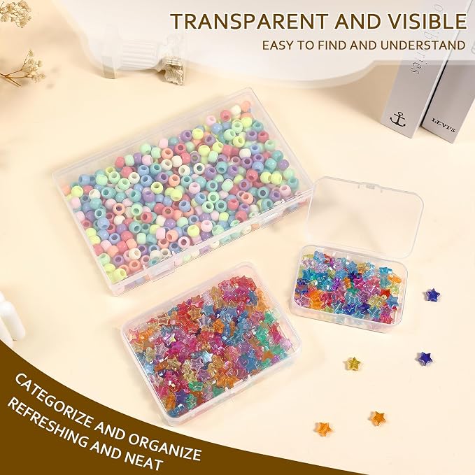 24Pack Mixed Sizes Small Plastic Storage Containers, Mini Rectangular Small Items Organizer Boxes with Hinged Lids and Labels for Craft Jewelry Beads ﻿
