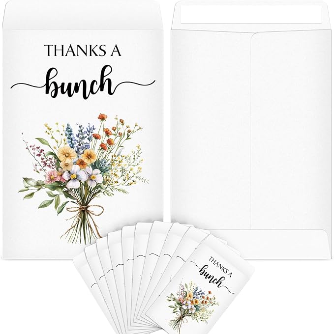 Fumete 100 Pcs Thank You Seed Packets Wedding Favor Wildflower Seed Envelopes Thanks a Bunch Party Favors Self Adhesive Seeds Storage Packets Envelopes for Appreciation Gifts Wedding, No Seeds