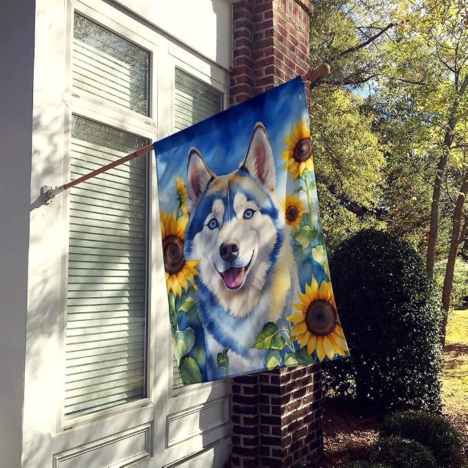 Caroline's Treasures DAC6163CHF Siberian Husky in Sunflowers House Flag Large Porch Sleeve Pole Decorative Outside Yard Banner Artwork Wall Hanging, Polyester, House Size, Multicolor